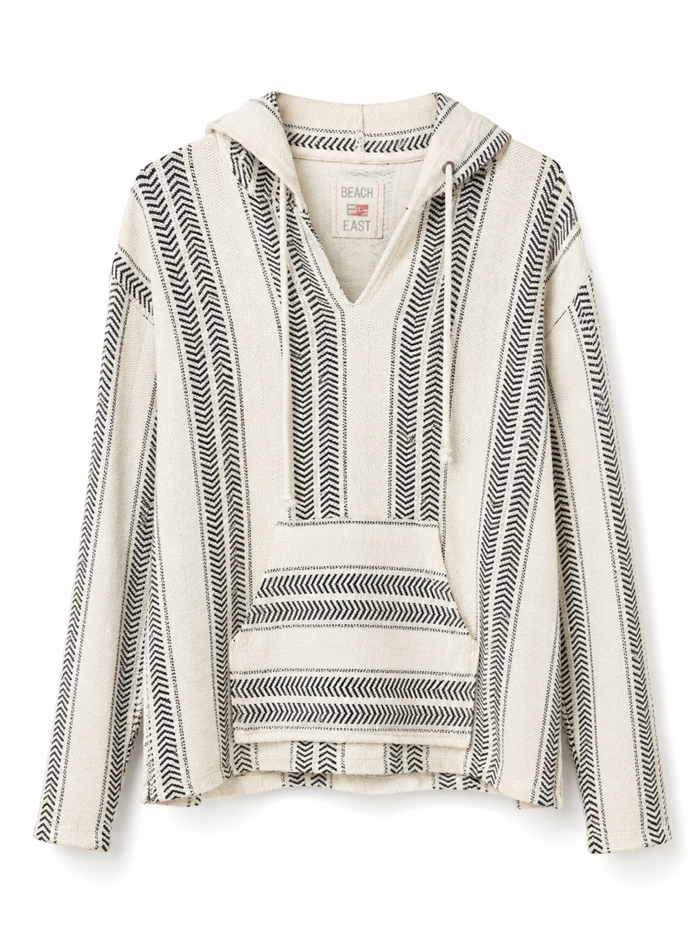 Beach by Exist Cream & Black Striped Beach Hoodie Sweater Size Large
